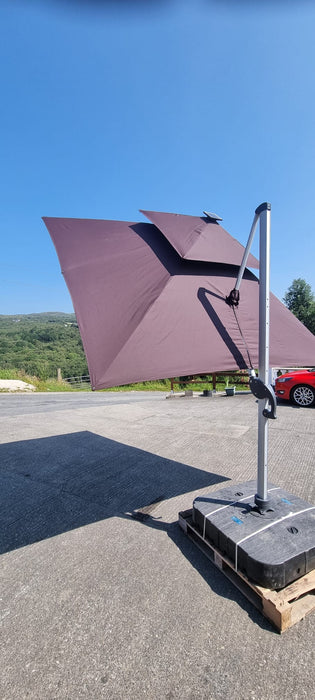 Luxury Commercial Grade Parasol Umbrella with Solar LED Lighting, Roman Coffee