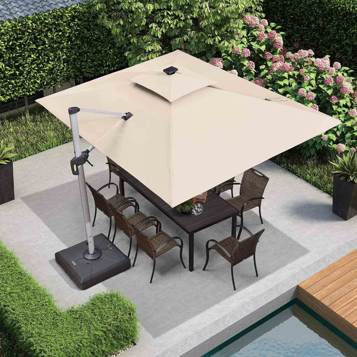 Luxury Commercial Grade Parasol Umbrella with Solar LED Lighting, Cream
