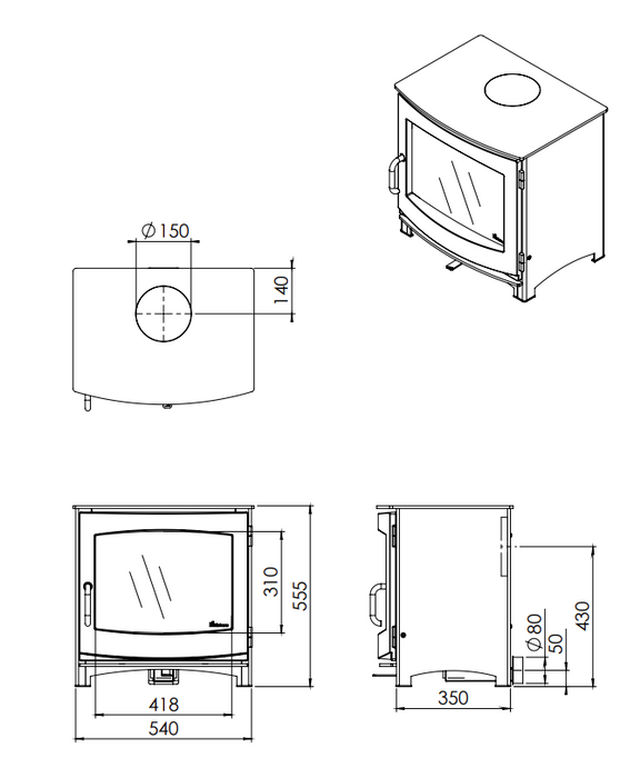 Dik Geurts Ivar 8 Low,  Wood Burning Stove