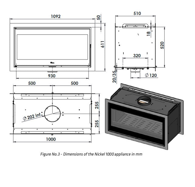 Lacunza Nickel 1000 Double Sided Inset Stove