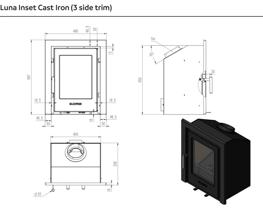 ElcoFire Luna Cast Multi Fuel Cassette Stove