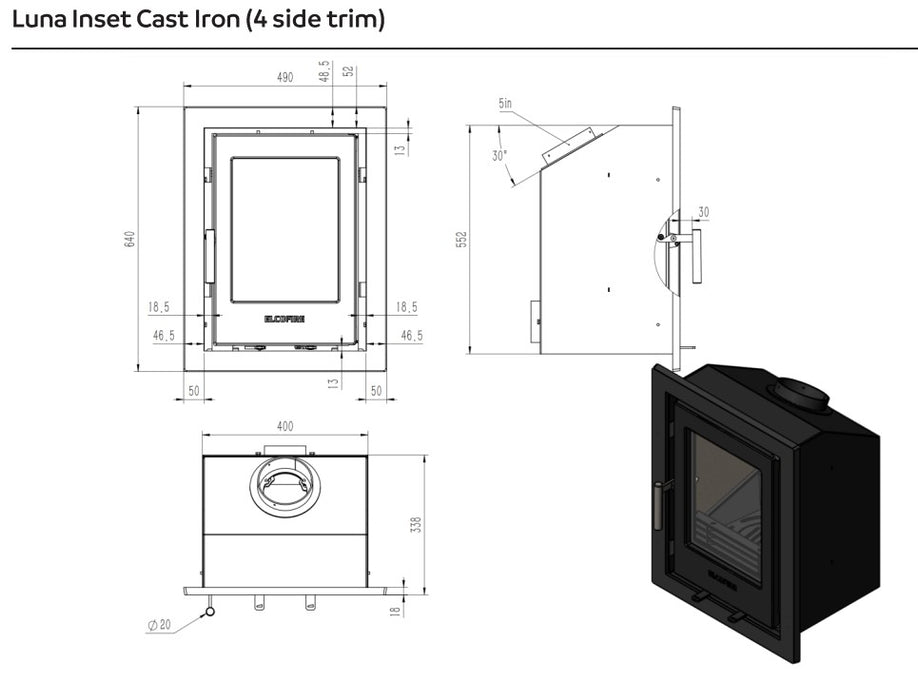 ElcoFire Luna Cast Multi Fuel Cassette Stove
