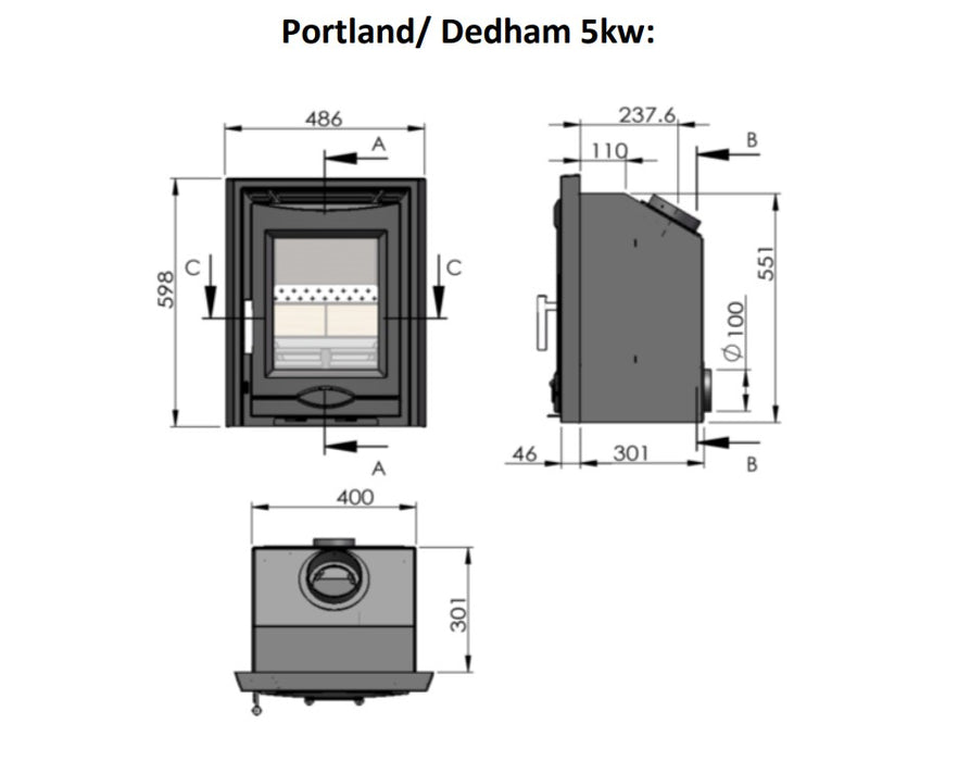 Mazona Portland Eco 5kw Enamel Black Inset Stove