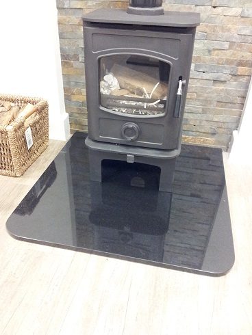Black Granite Shaped Hearth | Square Rounded Corners