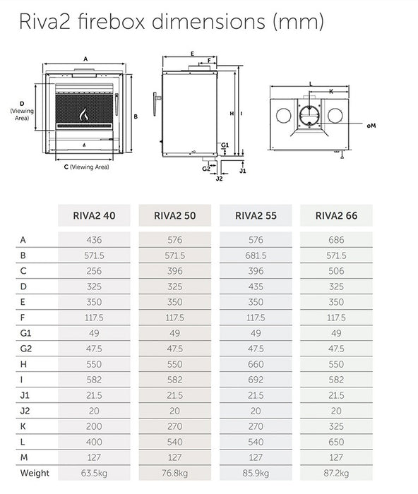 Stovax Riva2 Dimensions