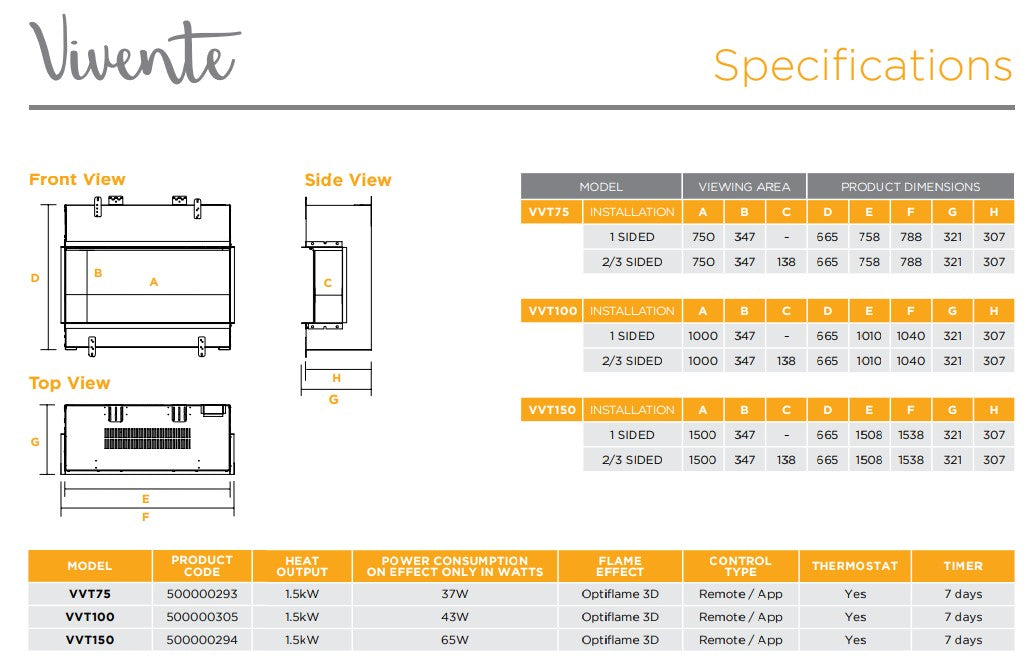 Dimplex Vivente 100 Optiflame 3D Electric Fire