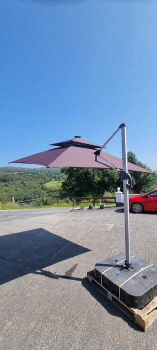 Luxury Commercial Grade Parasol Umbrella with Solar LED Lighting, Roman Coffee