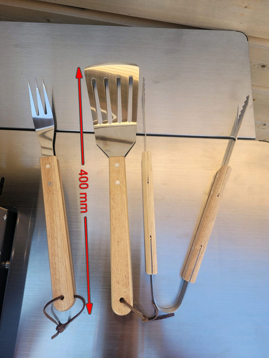 Stainless Steel BBQ Grill Tool Set 3-Piece With Wooden Handles