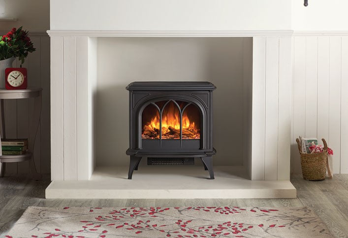 Gazco Huntingdon 40 - Matt Black, Tracery Door Electric Stove