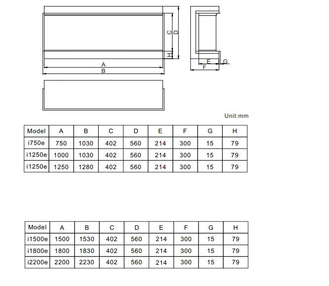 ideep dimensions all sizes