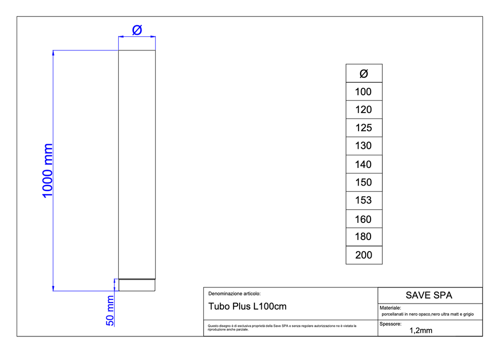 Save 5" 1000mm Matt Black Vitreous Enamel Flue Pipe