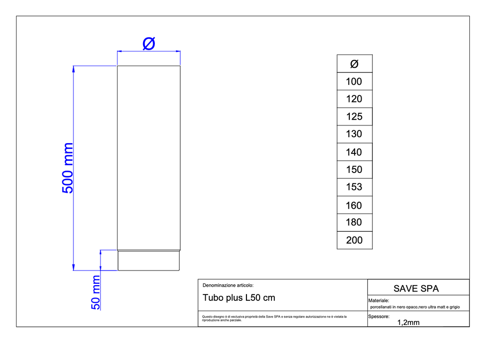 Save 6" 500mm Matt Black Vitreous Enamel Flue Pipe